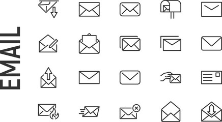 Poster - vector set of email thin line icons.