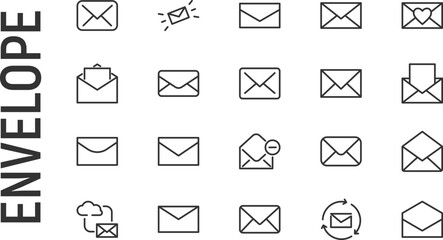 Poster - Vector set of envelope thin line icons.