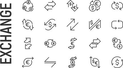 Canvas Print - Vector set of exchange thin line icons.