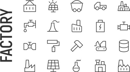 Wall Mural - Vector set of factory thin line icons.