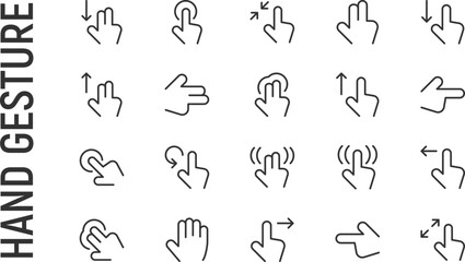 Wall Mural - Vector set of hand gesture thin line icons.