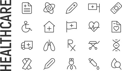 Poster - Vector set of healthcare thin line icons.