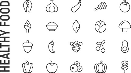 Poster - Vector set of healthy food thin line icons.