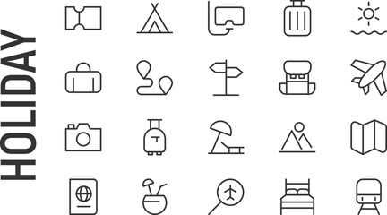 Poster - Vector set of holiday thin line icons.