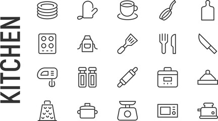 Canvas Print - Vector set of kitchen thin line icons.