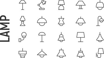 Poster - vector set of lamp thin line icons.