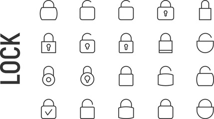 Poster - Vector set of lock thin line icons.