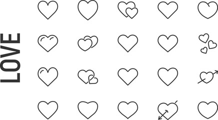 Poster - vector set of love thin line icons.