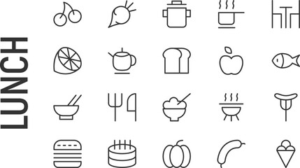 Canvas Print - Vector set of lunch thin line icons.