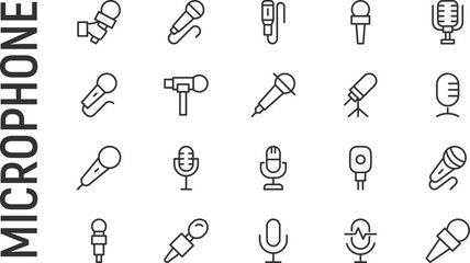 Poster - Vector set of microphone thin line icons.