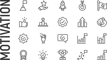 Canvas Print - Vector set of motivation thin line icons.