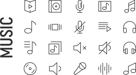 Poster - Vector set of music thin line icons.