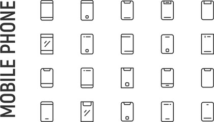 Poster - Vector set of mobile phone thin line icons.