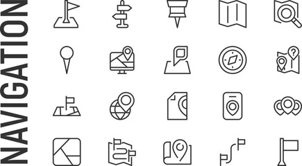 Poster - vector set of navigation thin line icons.