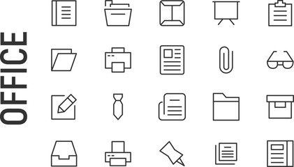 Poster - vector set of office thin line icons.