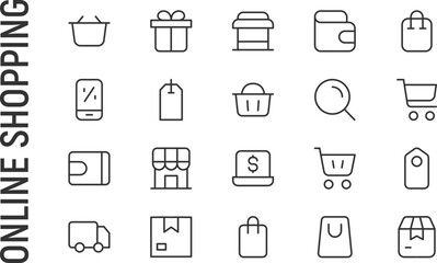 Poster - Vector set of online shopping thin line icons.