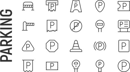 Poster - vector set of parking thin line icons.