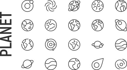 Poster - Vector set of planet thin line icons.