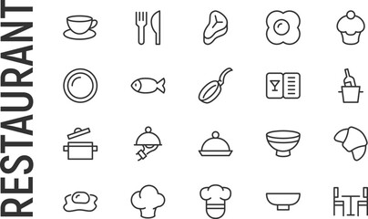 Canvas Print - Vector set of restaurant thin line icons.