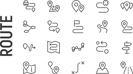 Poster - vector set of route thin line icons.