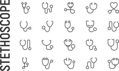 Poster - Vector set of stethoscope thin line icons.