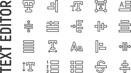 Poster - vector set of text editor thin line icons.