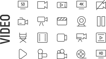 Poster - Vector set of video thin line icons.