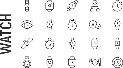 Aufkleber - Vector set of watch thin line icons.