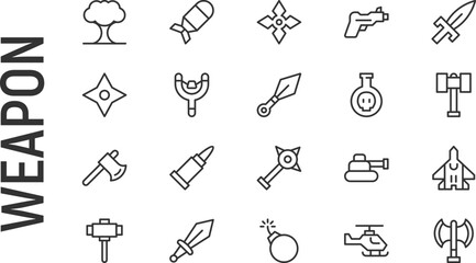 Poster - Vector set of weapon thin line icons.