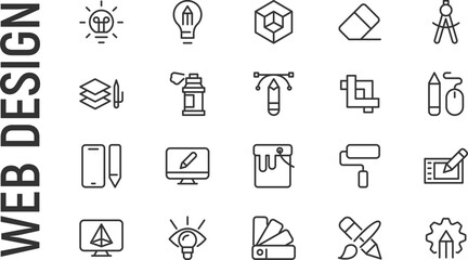 Poster - Vector set of web design thin line icons.