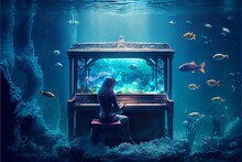 Girl Playing Piano Under Water 