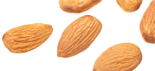 Wall Mural - Almond nuts isolated on white background.