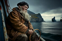 Generated Image Of Old Fisherman Against Background Of Sea