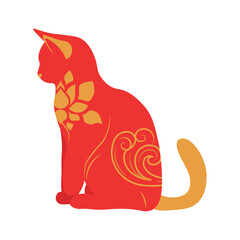 Wall Mural - Red Chinese New Year cat on white background