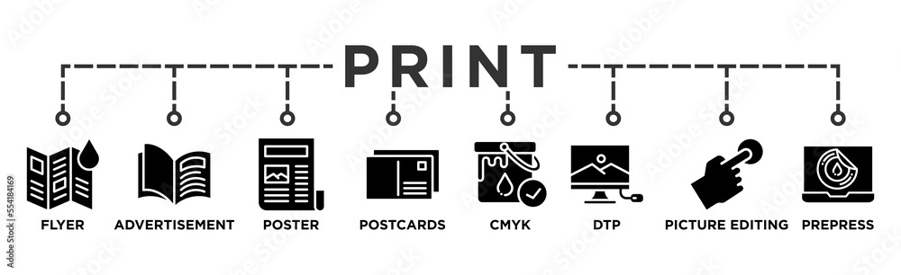 Prepress Icon Print banner web icon vector illustration concept with icon of flyer ...