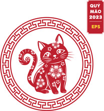 Cat of new year Viet nam  Quy Mao 2023, Happy red cat