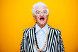 © oneinchpunch - Funny grandmother portraits. Senior old woman dressing elegant for a special event. granny fashion model on colored backgrounds