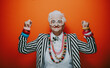 © oneinchpunch - Funny grandmother portraits. Senior old woman dressing elegant for a special event. granny fashion model on colored backgrounds