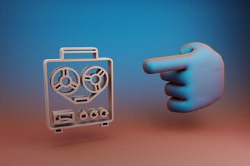 Poster - Beautiful illustrations abstract Hand index finger points to Old Audio Recorder symbol icon on a multicolor bright background. 3d rendering illustration. Background pattern for design. Musical object.
