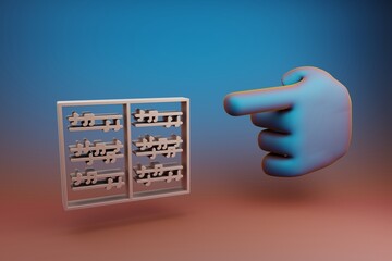 Poster - Beautiful illustrations abstract Hand index finger points to Classical Music symbol icon on a multicolor bright background. 3d rendering illustration. Background pattern for design. Musical object.