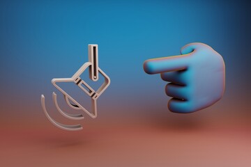 Aufkleber - Beautiful illustrations abstract Hand index finger points to Concert Sportlight symbol icon on a multicolor bright background. 3d rendering illustration. Background pattern for design. Musical object.