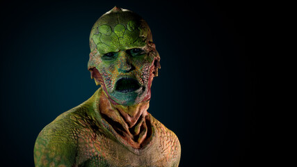 Fantasy lizard humanoid creature.