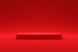 © Lemonsoup14 - Long red table podium 3d background stage with empty presentation show product scene studio pedestal display stand or blank rectangular advertising platform shelf and minimal floor showcase backdrop.