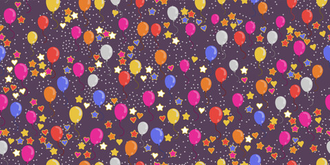 Poster - Colored balloons, stars and hearts. pattern for print and interior design, wallpaper, gift wrapping.