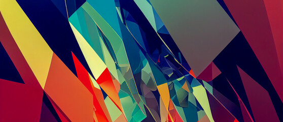 Wall Mural - panorama abstract colorful triangle background, generative ai illustration