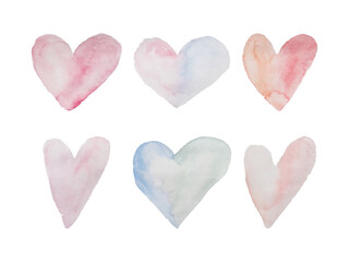 Wall Mural - Set of hand-painted watercolor hearts isolated on white background