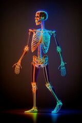 Human skeleton on dark background