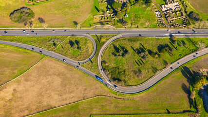 Wall Mural - Aerial view on a roundabout road junction