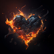 Black Burning Heart Flame Smoke Hot Embers Fire Dark Valentine Love Generative AI Tools Technology Illustration