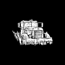 Vector Of Junkyard Abandoned Old Truck On Black Background. Use For Illustration And T Shirt